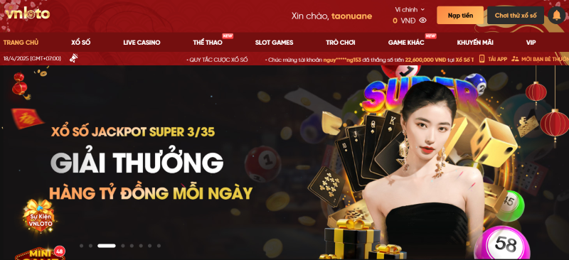 Nạp tiền rút tiền VNLoto 